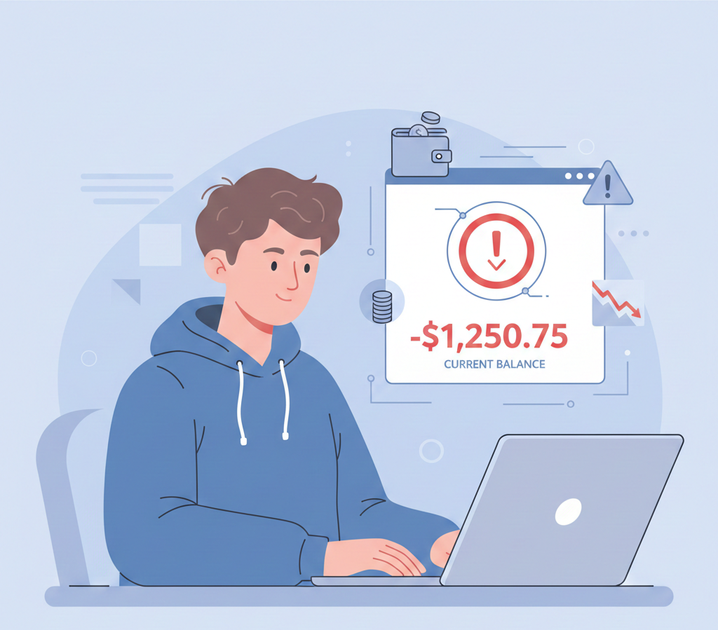 PayPal negative balance illustration showing online payment account issue