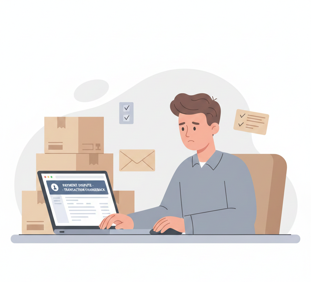 PayPal chargeback illustration showing online payment dispute and resolution