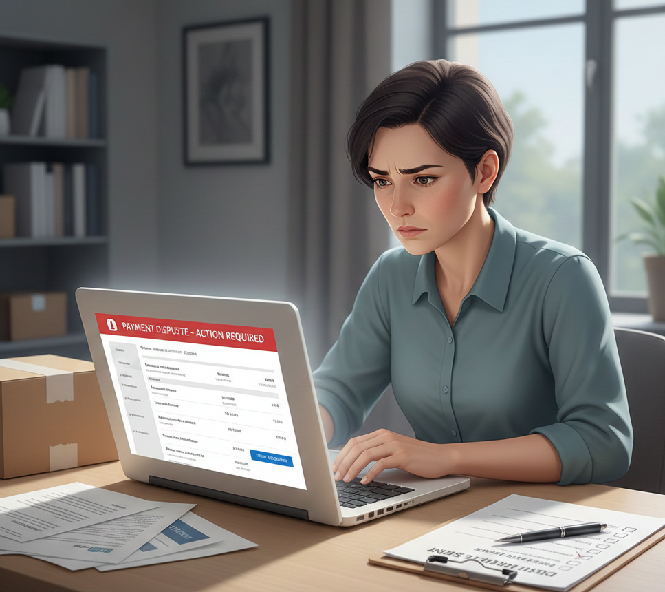 PayPal dispute opened illustration showing online payment dispute resolution